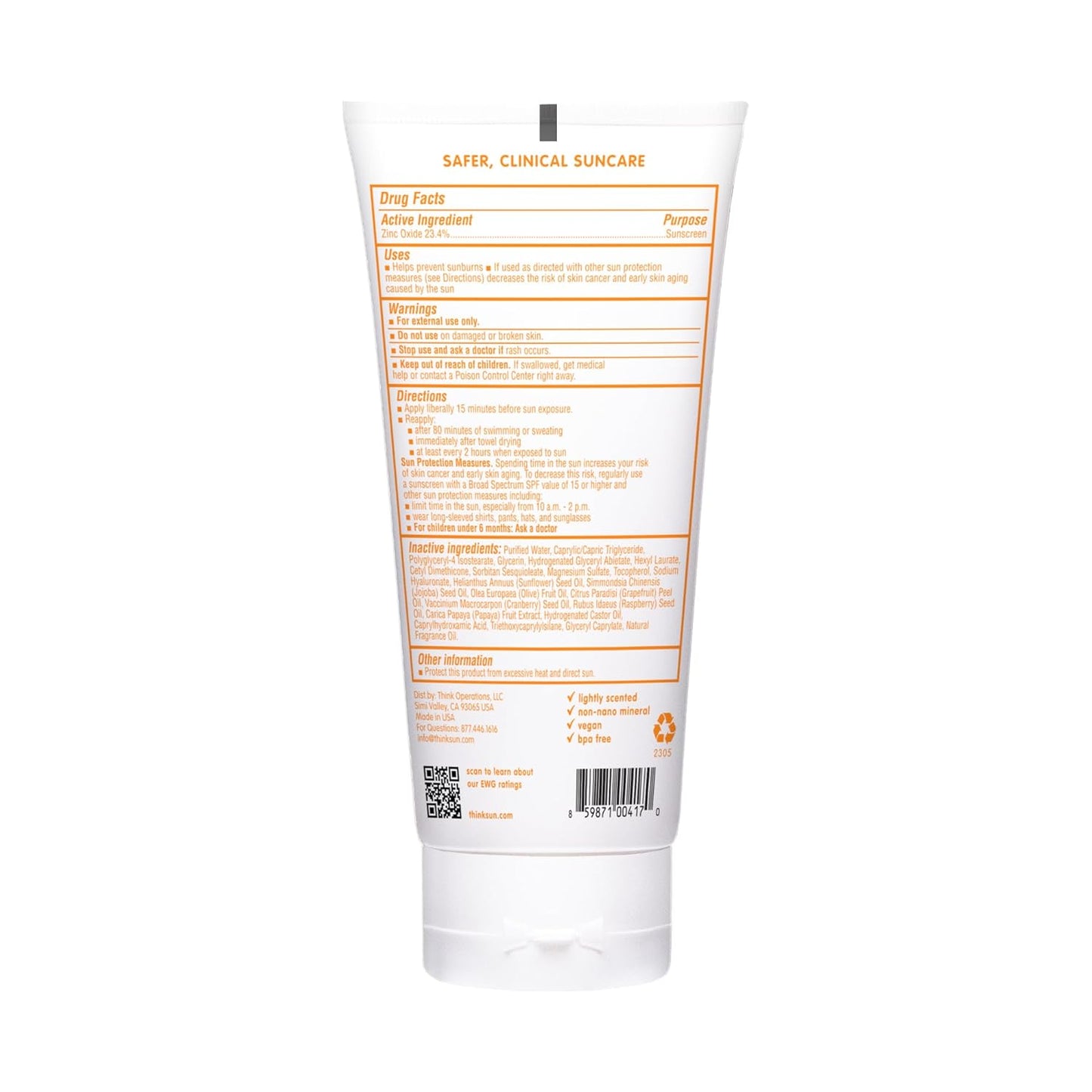 Thinkbaby SPF 50+ Baby Mineral Sunscreen – Safe, Natural Sunblock for Babies - Water Resistant Sun Cream – Broad Spectrum UVA/UVB Sun Protection – Vegan Baby Sunscreen Lotion, 6 Oz.