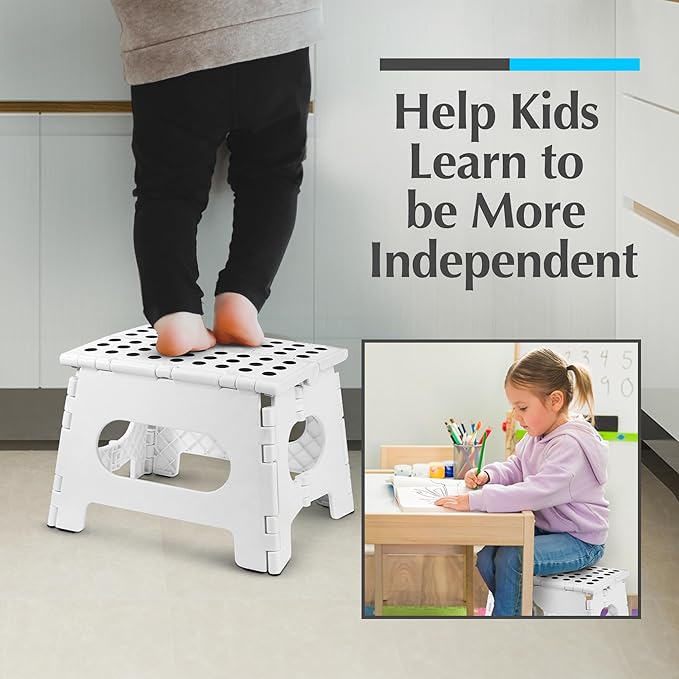 Handy Laundry Folding Lightweight Step Stool - Sturdy Enough to Support Adults and Safe Enough for Kids - Opens Easy with One Flip - Great for Kitchen, Bathroom or Bedroom (White | 2-Pack)