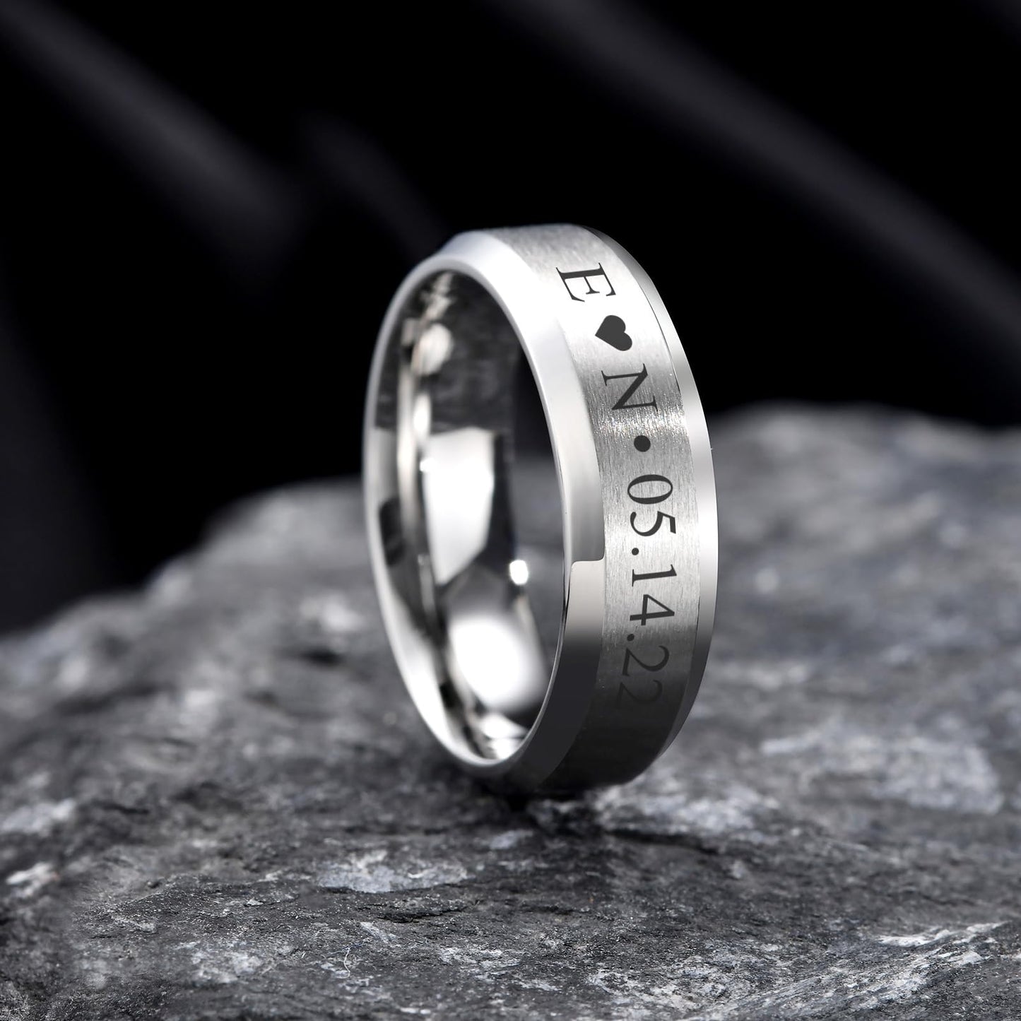 VNOX Customize Personalized Name Date 6MM Stainless Steel Simple Matte Brushed Finish Wedding Band Engagement Rings for Men Dad Husband,Size 13