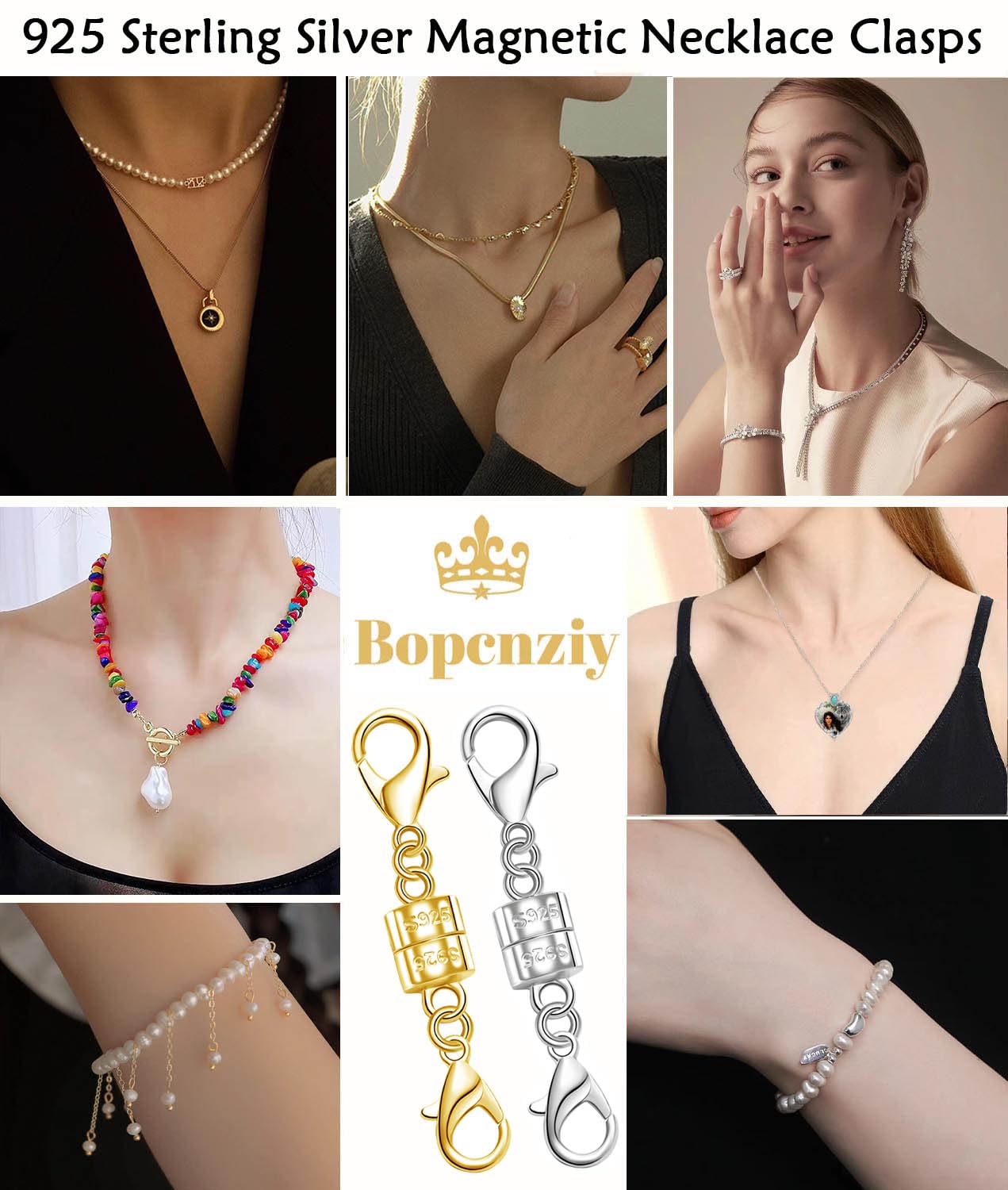 925 Silver Double Lobster Magnetic Necklace Clasps,Magnetic Jewelry Clasps for Necklaces Extender Bracelet Clasps and Closures (2golden+2silvery)