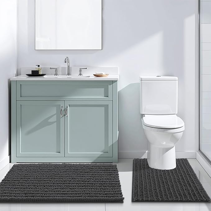 Arotive Luxury Chenille Bathroom Rug Mat, Extra Soft Thick Absorbent Shaggy Bath Rugs, Non-Slip Machine Wash Dry, Plush Bath Mats for Bathroom, Shower and Tub, 30x20, Dark Grey