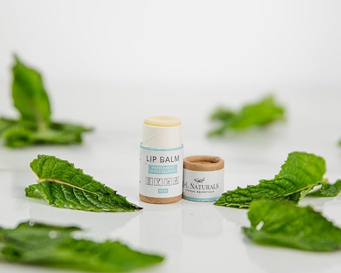 J&L Naturals Sustainable Lip Balm | Organic Ingredients, 100% Natural, Eco-Friendly | Cruelty Free, Vegan, Paraben Free, Silicone Free (Peppermint & Eucalyptus, 2-Piece Duo)