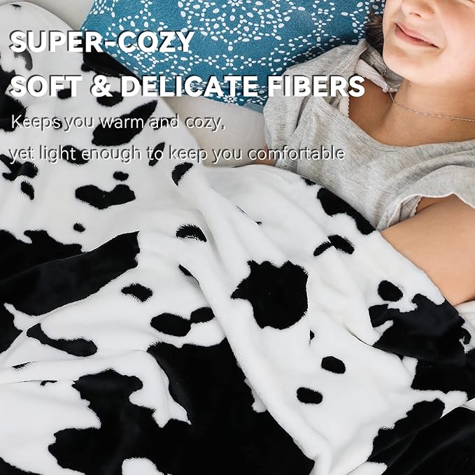 Cow Print Throw Blanket Twin Size - Soft Plush Lightweight Fleece Twin Bed Blanket for Bedroom Livingroom Decor 60x80 Inch