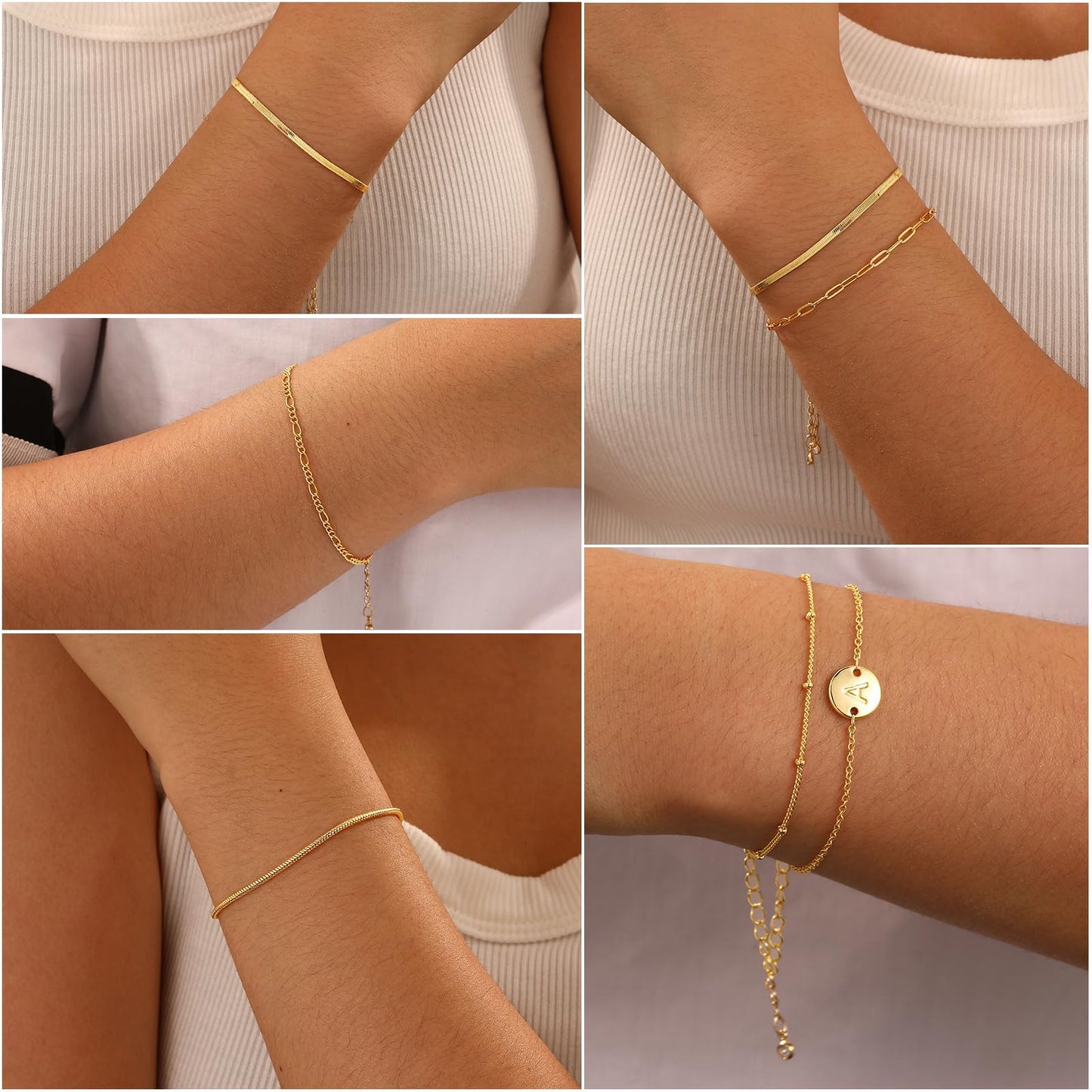 Lydow Bracelets for Women, Stack Jewelry Set Initial T Chain Stackable Letter Teen Accessories Pulseras Para Mujer 6 Inch 6PCS