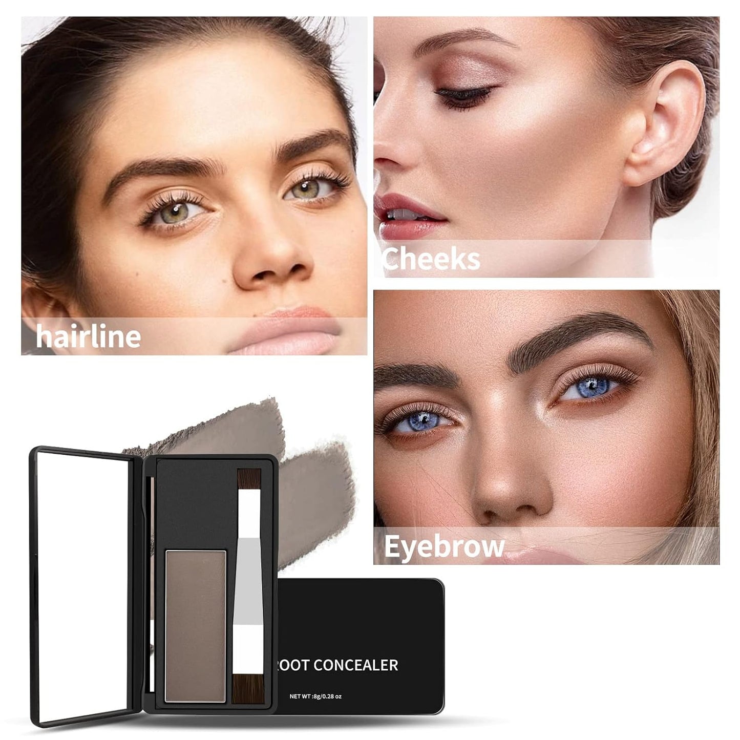 Boobeen Temporary Hair Concealer Kit - Root Touch Up Cover Gray Hair - Color Powder Brush