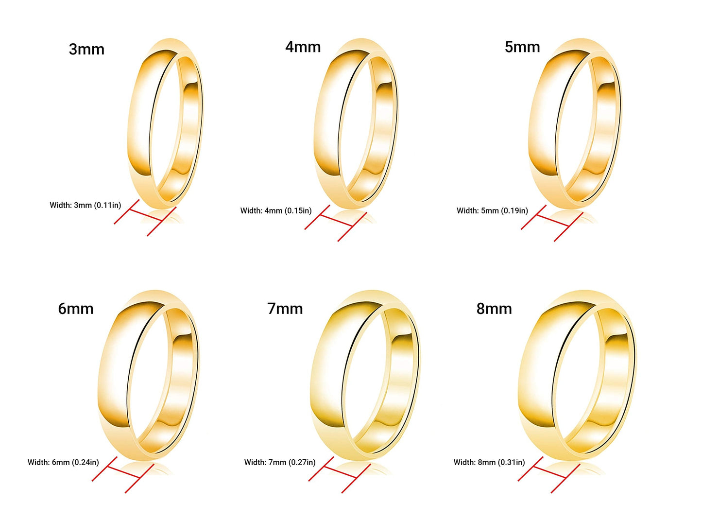 Tioneer Jewelry | Sterling Silver Plain Dome Wedding Band | Wedding Band for Women & Men | Sterling Silver Jewelry, Gold, 3mm, Size 5