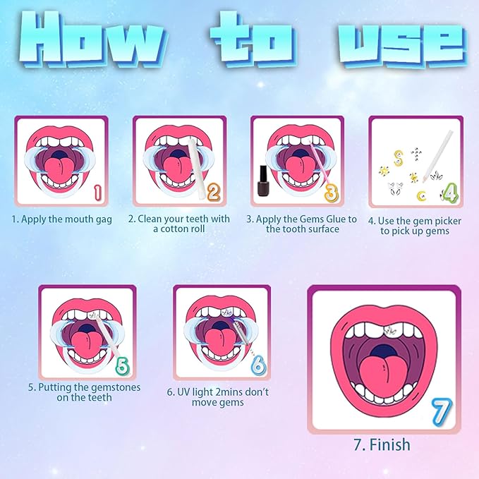 Generic Tooth Gems Fashionable DIY Teeth Jewelry with Shiny Crystals, Tooth Gems Decoration Starter Kit, gold and silver