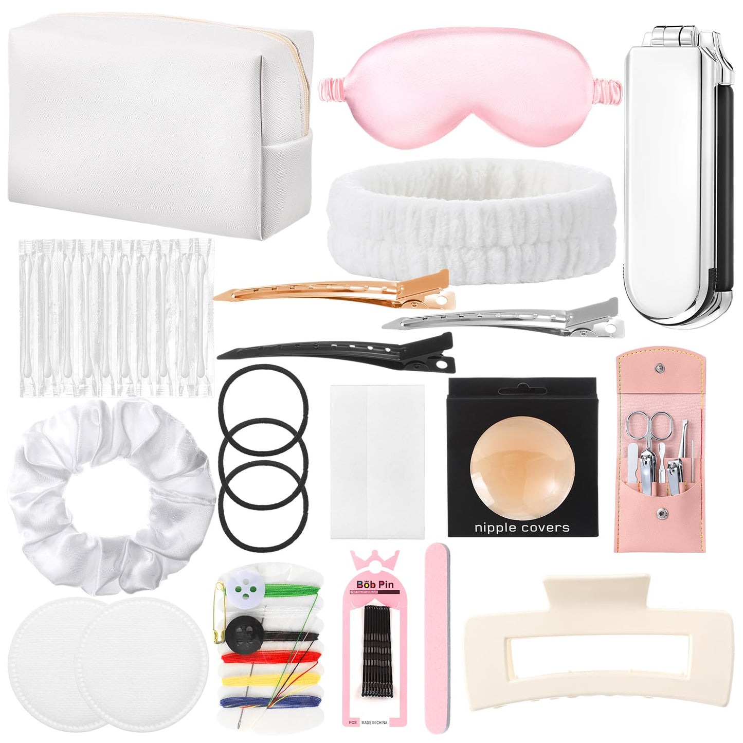 Kacctyen Women's Emergency Kit Bride Emergency Kit 46 Essential Items for Wedding Daily Use Travel Makeup Bag Survival Set for Team Bride Shower Gift Wedding Supplies