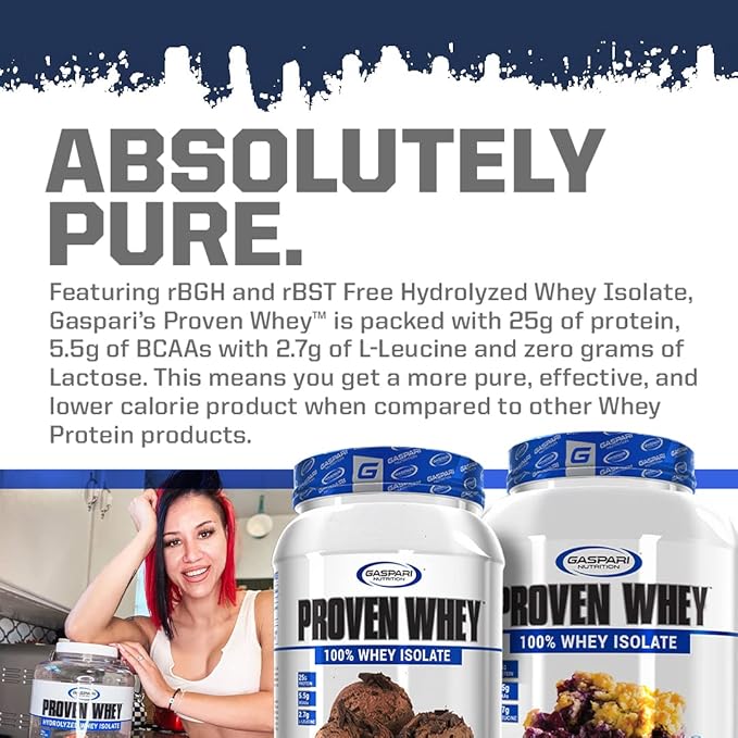 Gaspari Nutrition Proven Whey, 100% Hydrolyzed Whey Isolate, High Protein, Lactose Free, Low Carbohydrate and Low Sugar (Vanilla Ice Cream, 2 Pound (Pack of 1)