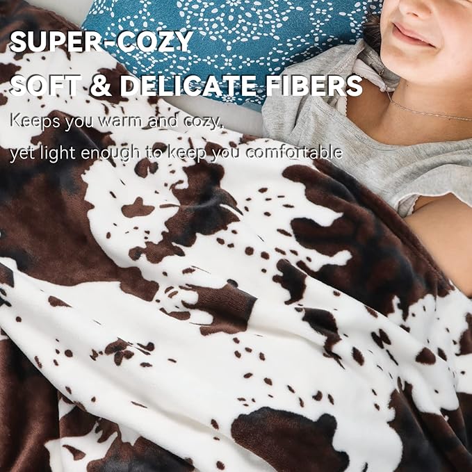 Cow Blanket for Kids 40x50 Inches - Ultra-Soft Fleece Bedding for Boys Girls, Lightweight Nursery Stroller Blanket, Cute Animal Print Throw for Car Seat Couch