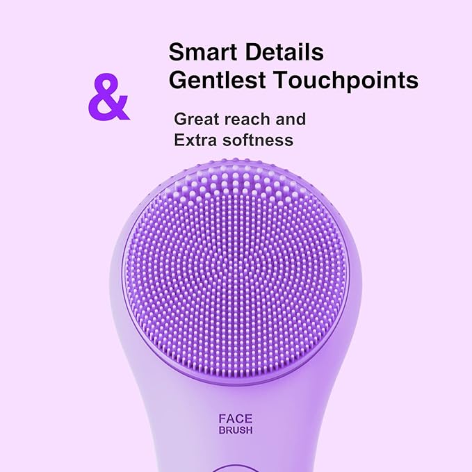 NgraCoola CLIE Facial Cleansing Brush - Waterproof & Rechargeable Face Scrubber for Men & Women, Cleansing, Exfoliating & Massaging - Violet