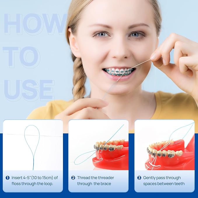 JMU 100 Count Floss Threaders, Dental Floss Threader for Braces, Bridges, Implants, 50 Count (Pack of 2)