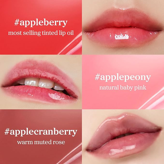 NOONI Korean Lip Oil Stain Set - Appleseed Lip Oil Trio | 2025 Holiday Ribbon Limited Edition, Korean Lip Stain Long Lasting, Stocking Stuffers, Teen Girl Gifts Stuff, lip plumper 0.12 Fl. Oz. x 3ea