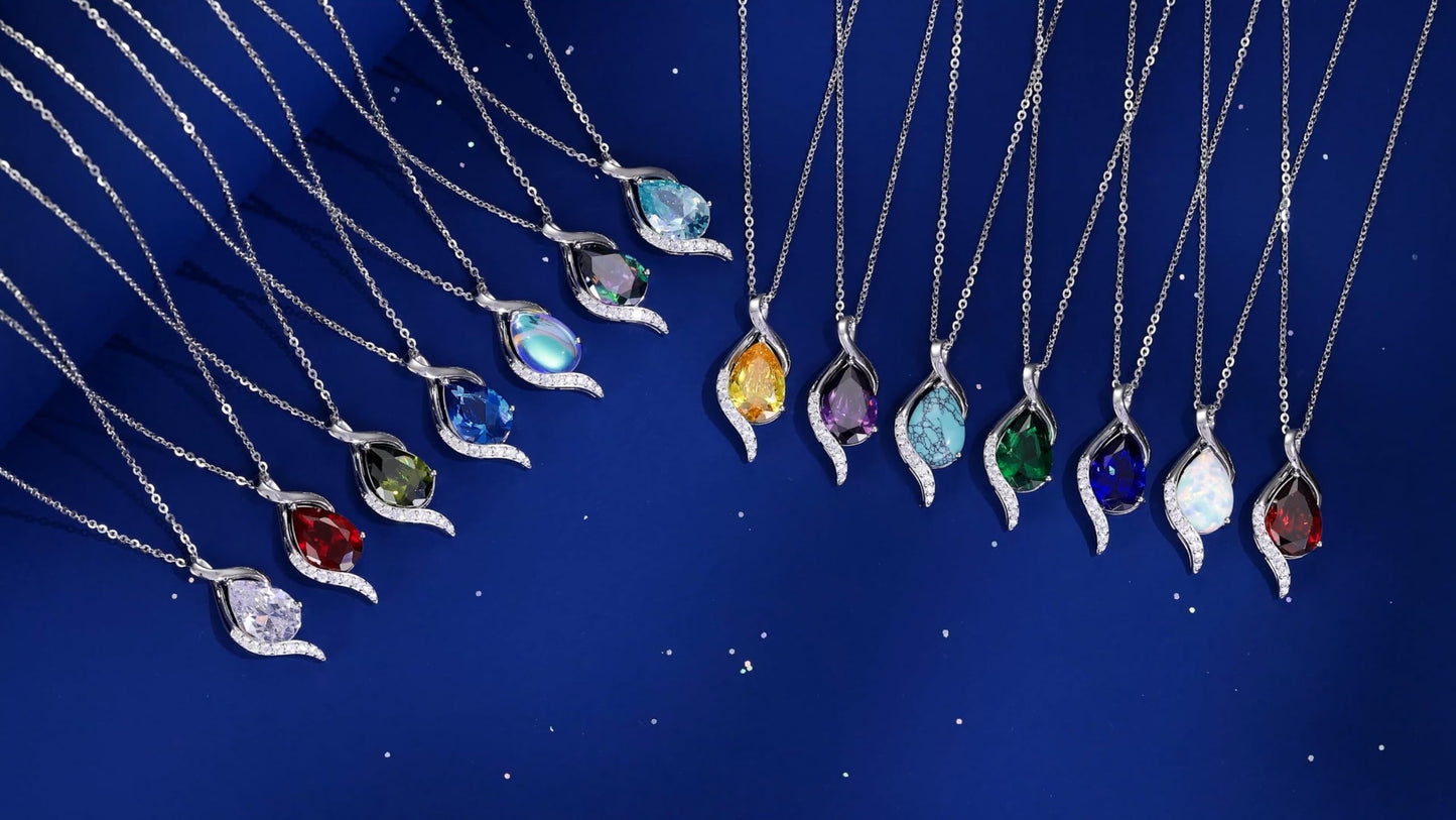 FANCIME June Birthstone Necklace for Women Teardrop Moonstone Necklace S925 Sterling Silver Gentle Love Birthday Gifts for Mom Women, 16"+2" Inches