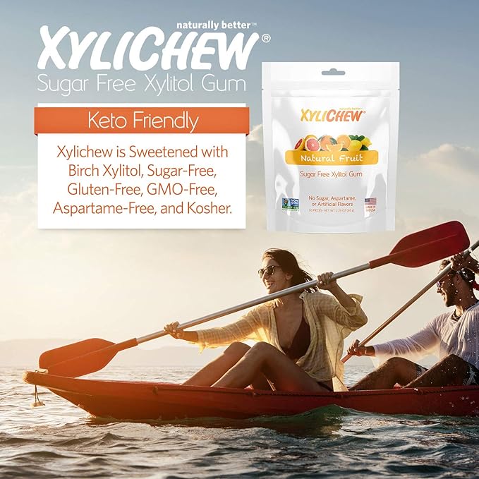 Xylichew 100% Xylitol Chewing Gum - Non GMO, Non Aspartame, Gluten Free, and Sugar Free Gum - Natural Oral Care, Relieves Bad Breath and Dry Mouth - Fruit, 50 Count