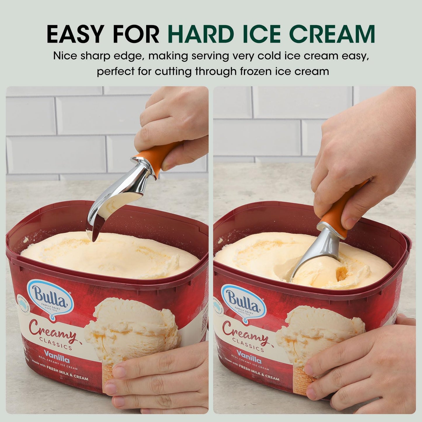 Beneno Heavy Duty Ice Cream Scoop - Upgraded Anti-Fracture Design, Comfortable Grip Long Handle, Effortless Scooping & Dishwasher Safe, Orange