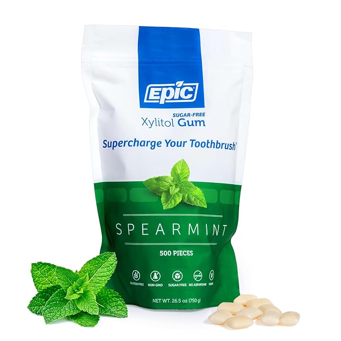 Epic 100% Xylitol Spearmint Chewing Gum - Sugar Free, Aspartame Free Dental Gum - Supports Oral Health & Fresh Breath - 500 Pieces