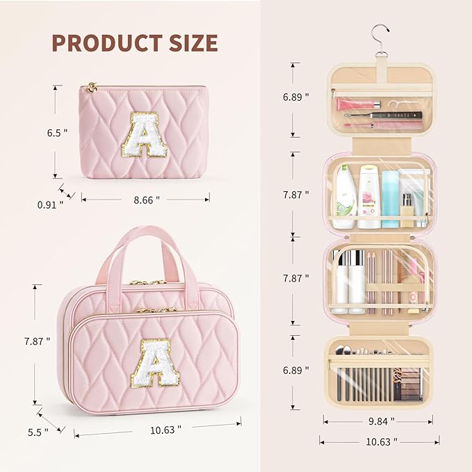 YOOLIFE Travel Toiletry Bag for Women - Hanging Toiletry Bag Initial Makeup Bag, Portable Toiletries Cosmetic Bag, Airplane Travel Essentials Purple - G