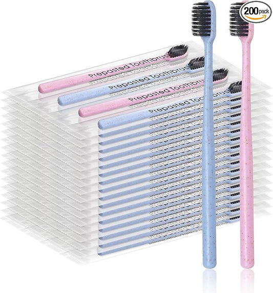 200Pcs Prepasted Disposable Toothbrushes Bulk Individually Wrapped Pre Pasted Soft Bristle Tooth Brush Set Travel Colorful Toothbrushes for Homeless Gift Hotel Camping Travel
