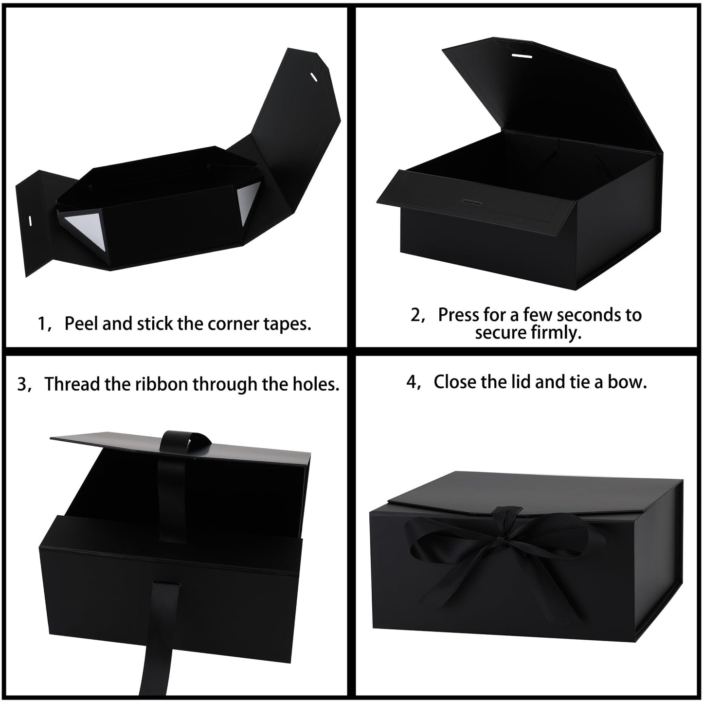 OEMVALATY 6-Pack Gift Boxes,9.5x6x3 Inch Magnetic Gift Boxes with Lids for Presents,Black with Ribbon, Bridesmaid Proposal Box for Wedding, Storage, Birthday