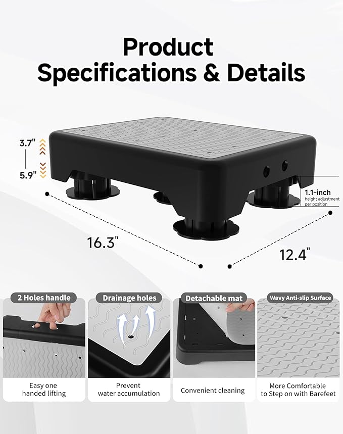Adjustable Step Stool for Adults, Toddler Step Stools, 600 LBS Capacity Non-Slip Safety Step Platform for Elderly and Kids, Portable Stair Assist for Cars, Bedside, Kitchen, and Shower, Grey