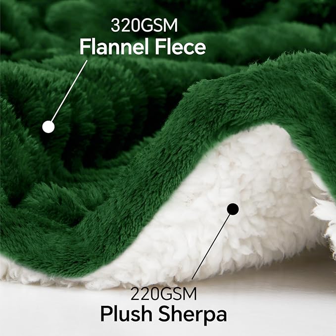 INFIIXSO Sherpa Fleece King Size Blanket - Super Soft & Warm Striped Fleece, Cozy Plush Fluffy Large Bed Blanket All Season Use (Dark Green, 104x90 Inches)