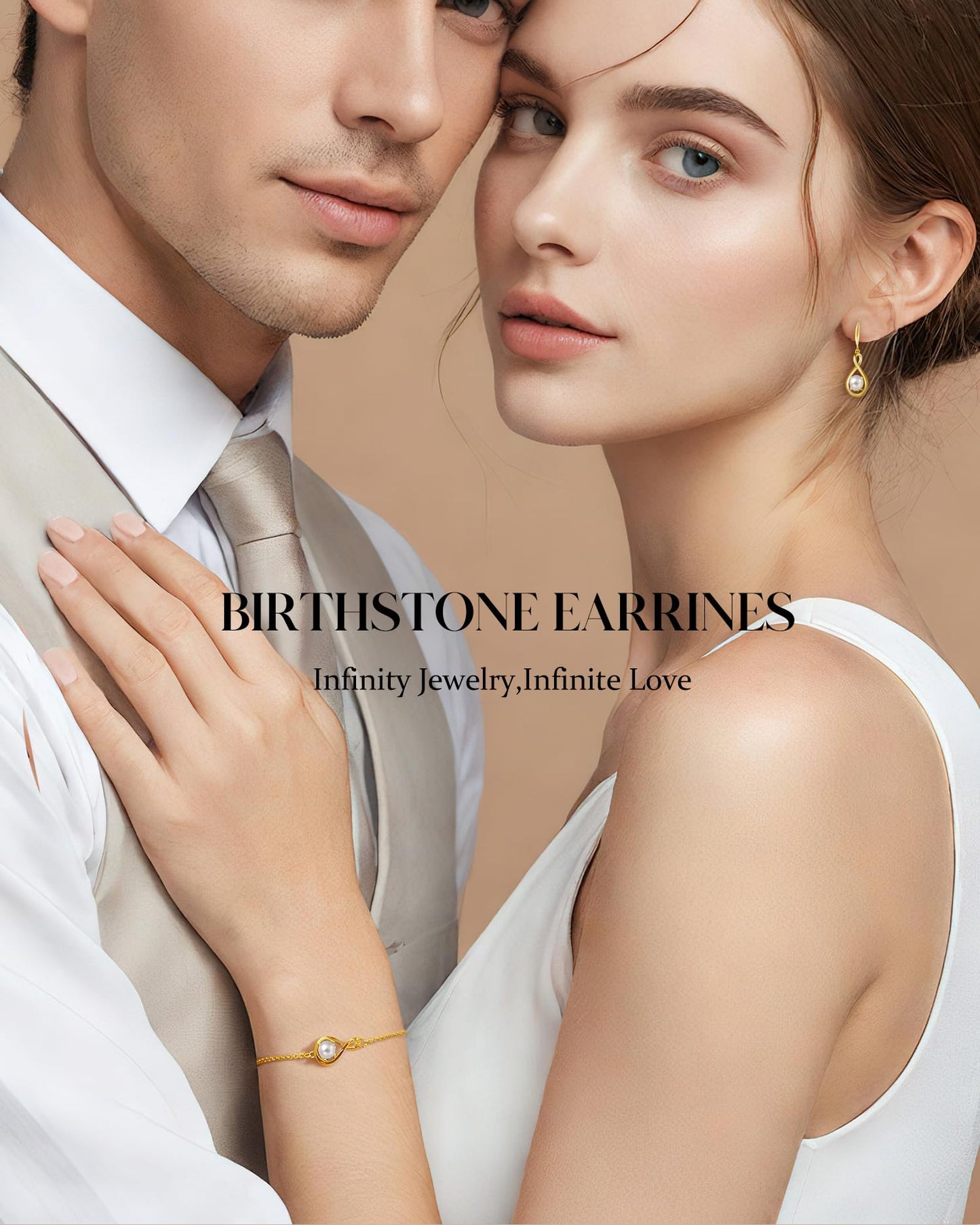 FANCIME White Pearl Dangle Drop Earrings 925 Sterling Silver Yellow Gold Plated Dainty Infinity June Birthstone Earring Fine Jewelry Birthday Mothers Day Gifts for Mom Her Women