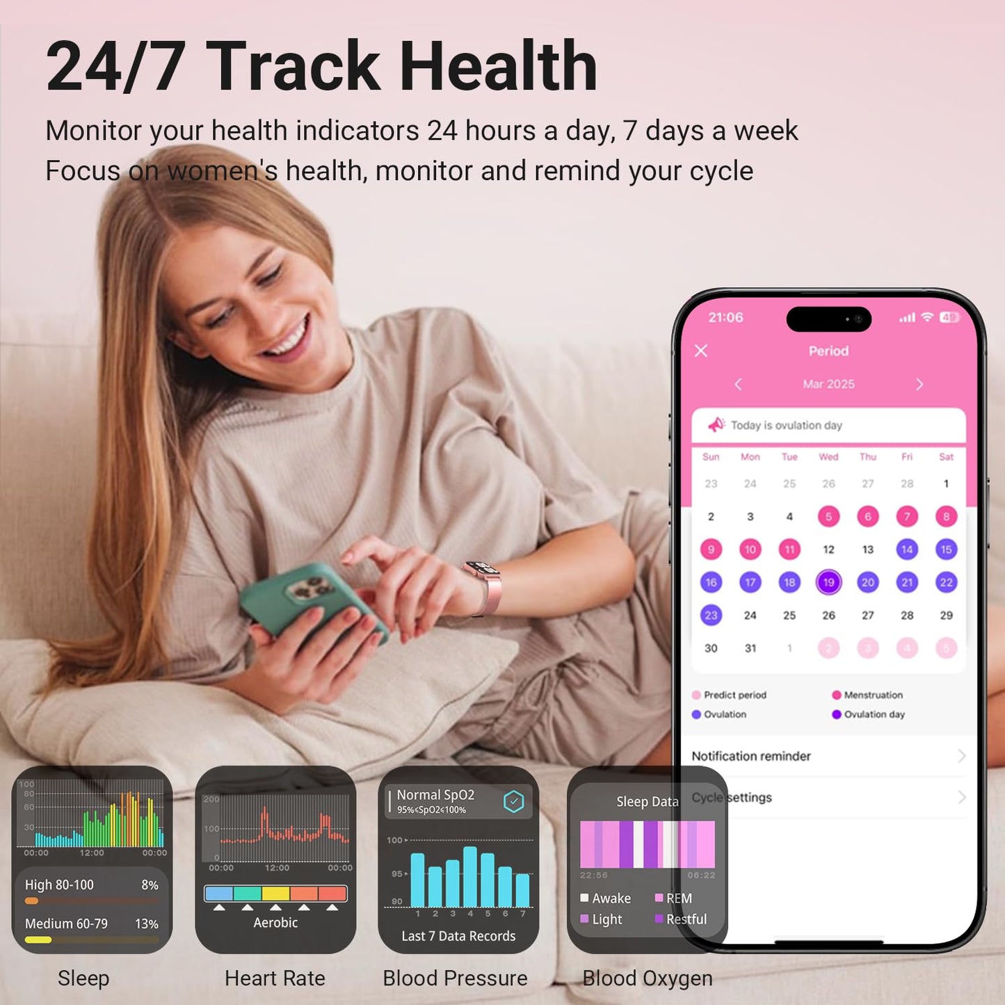 Trendia Smart Watches for Women, 1.83" HD Fitness Tracker (Answer/Make Calls), 120+ Sport Modes with Heart Rate/Sleep Monitor, IP68 Waterproof, Fitness Watch for iOS Android, Rose Gold