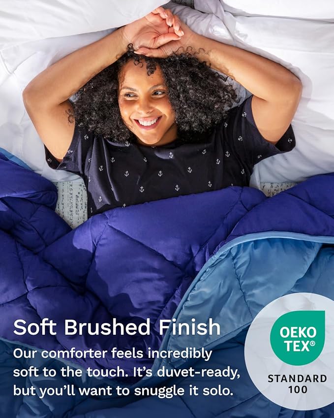 ViscoSoft All Seasons Twin XL Down Alternative Reversible Quilted Comforter - Breathable Premium Extra Long Soft Microfiber Duvet Insert Light Blue/Navy