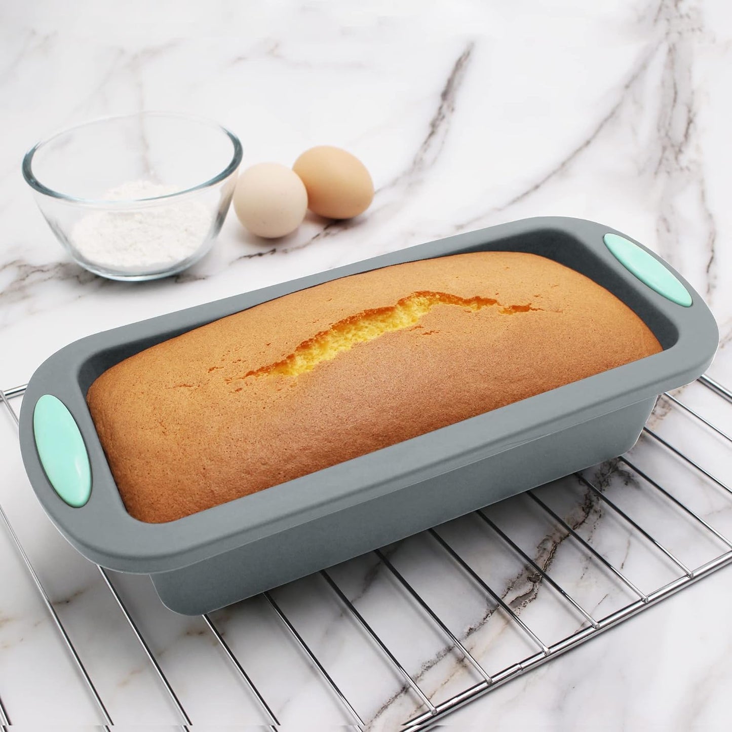 Tongjude 54 Pieces Silicone Baking Pans Set, 10 Silicone Cake Molds, Loaf Pan and Muffin Pans, Non-Stick Baking Cup, with Measuring Cups and Spoons Set, Grey