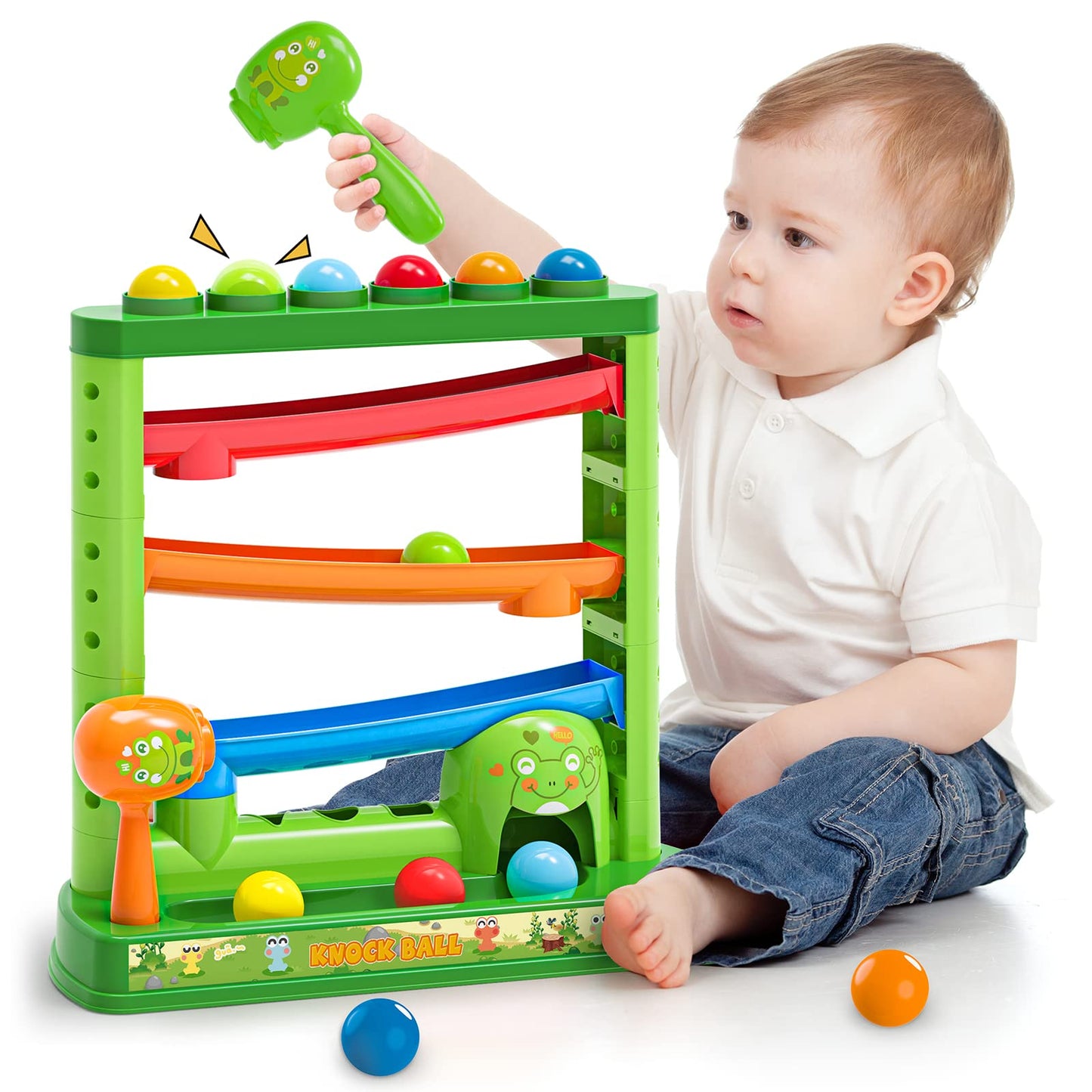 OCHIDO Toddlers Toys for 1 2 3+ Years Old Kids, Pound A Ball Included 2 Hammer & 12 Balls, Montessori Toys for Interactive Game for Boys and Girls, Early Learning Educational Gift
