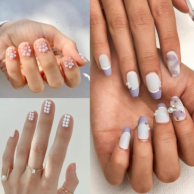 4000PCS Flatback Rhinestones and Half Round Pearls Kit #10, Multi Size Glass Clear & AB Crystals, Plastic Flat Back White Dome Bead with Pickup Pencil and Tweezer for Nail Art