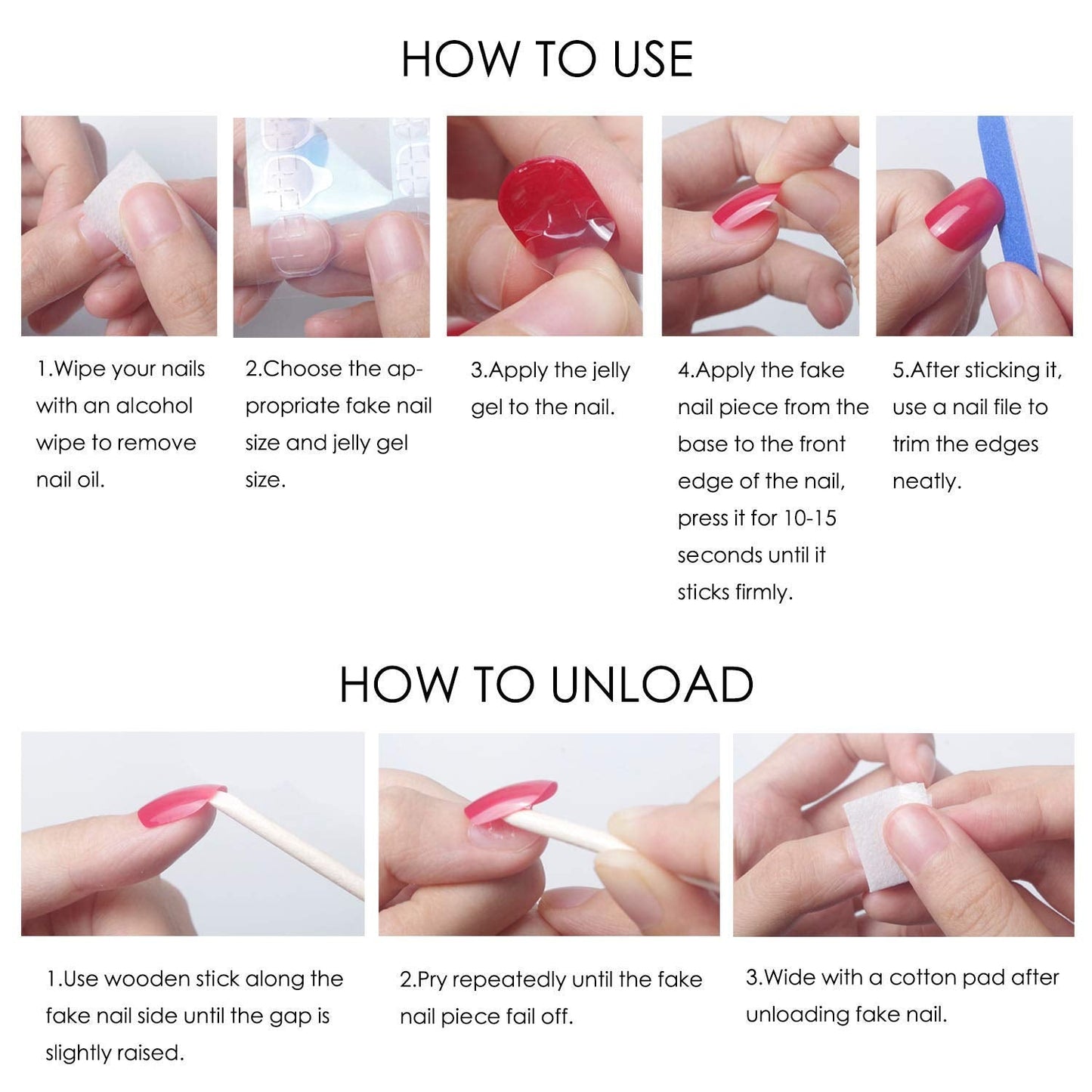 LPOODDNU 3D Almond Press on Nails - White French Tip Medium Fake Nails with Flower Pearl Star Designs, Glossy Finished Reusable False Nails with Adhesive Glue Tabs - 24Pcs Nail Kit for Women Manicure
