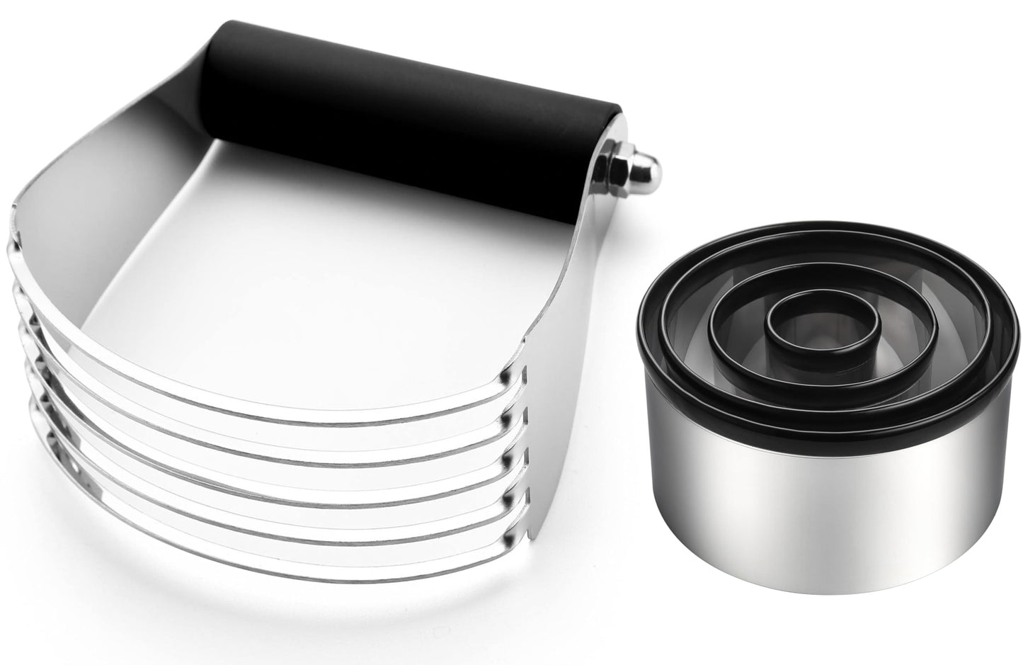 Spring Chef Large Dough Blender & Biscuit Cutter Set, Heavy Duty Stainless Steel Professional Pastry Cutter, Soft Grip, Black