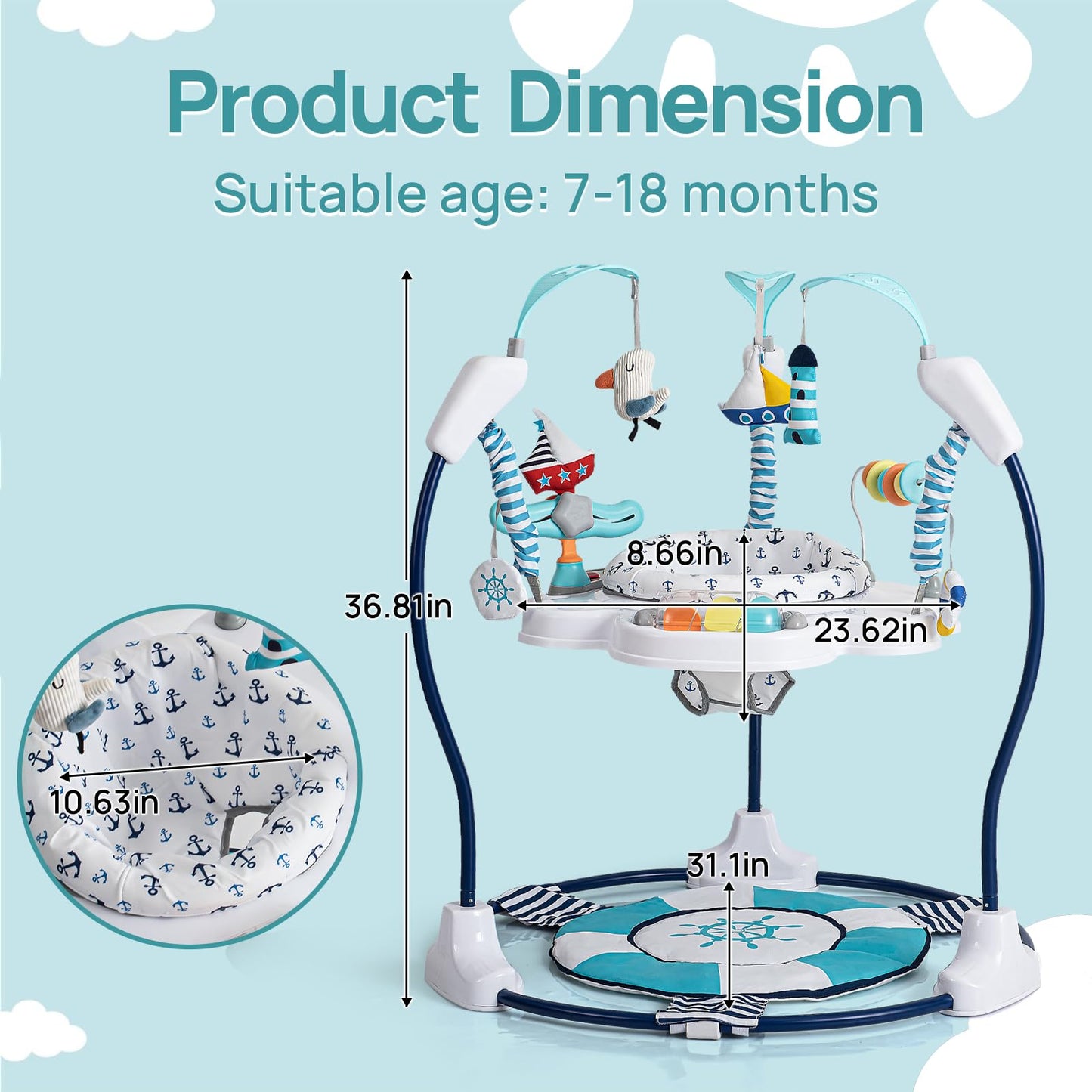 Baby Activity Center Jumper Interactive Activity Jumper Play Center with Infant Toys, 360° Rotating Seat