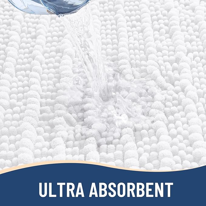 Arotive Luxury Round Chenille Bathroom Rug Mat, Extra Soft Thick Absorbent Shaggy Bath Rugs, Non-Slip Machine Wash Dry Plush Bath Mats for Bathroom, Shower and Tub, 24x24, White