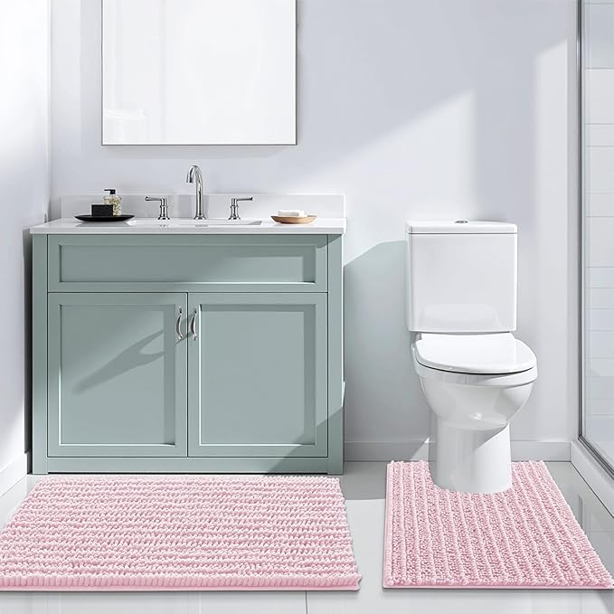 Arotive Luxury Chenille Bathroom Rug Mat, Extra Soft Thick Absorbent Shaggy Bath Rugs, Non-Slip Machine Wash Dry, Plush Bath Mats for Bathroom, Shower and Tub, 30x17, Pink