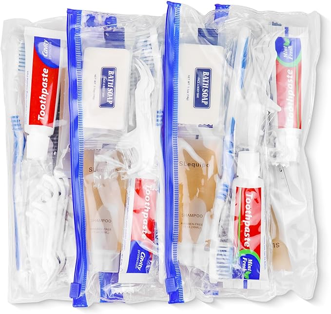 Pack of 25 Hygiene Kit, Hygiene Kit Bulk, Individually Packed, Travel Hygiene Kit with Toothbrush, Toothpaste, Comb, Shampoo, Soap and Floss Picks, Home, Suitable for Hotel, Camping, Travel