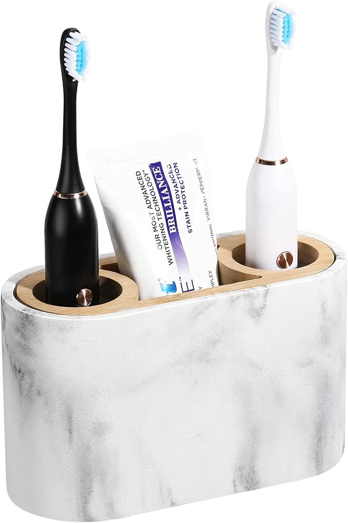 Shinowa Toothbrush Holder,Premium Toothbrush Organizer,Bathroom Storage Organizer for Electric Toothbrush, Toothpaste, Razor, Comb, Gravel White