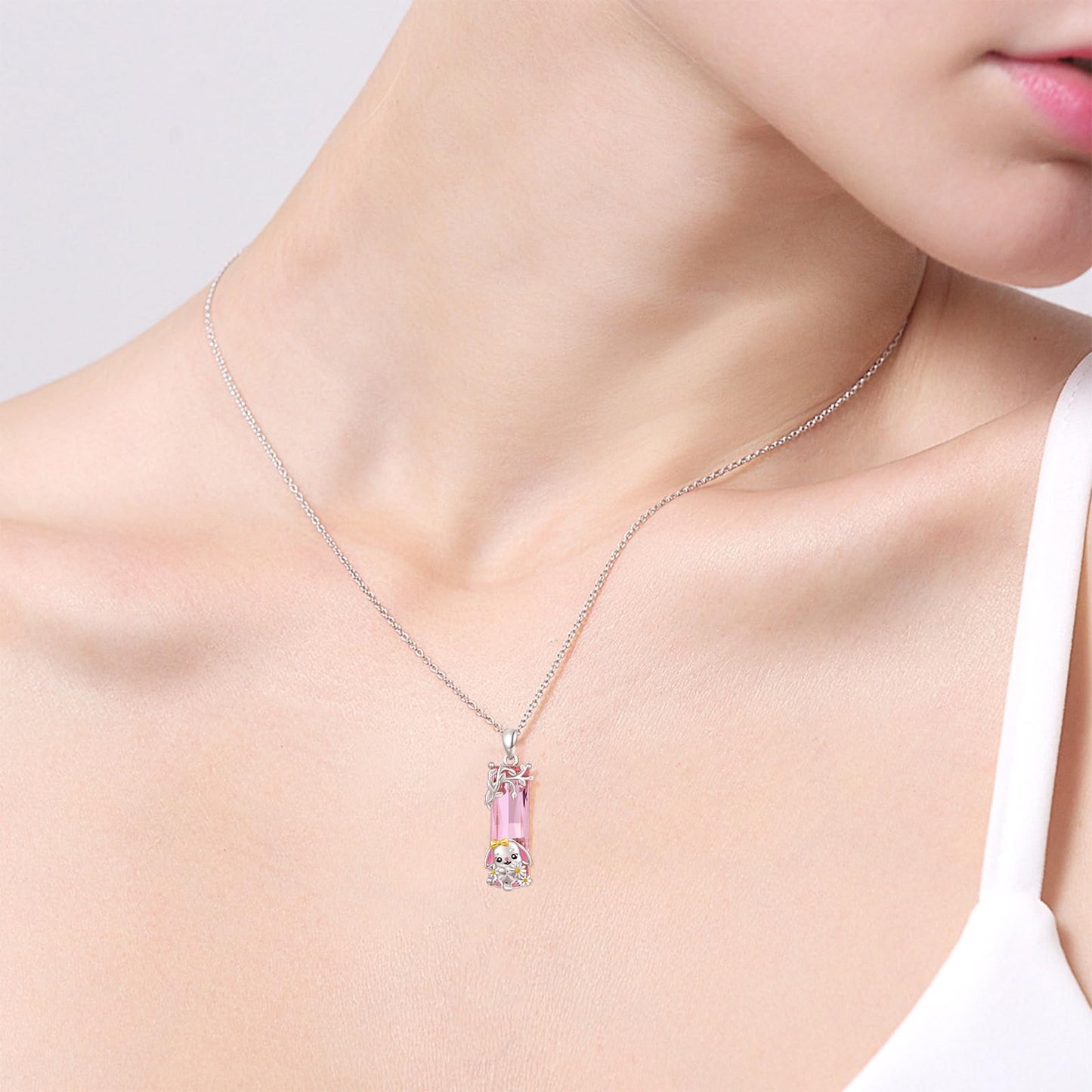 AENEAS Bunny Necklace 925 Sterling Silver Rabbit Pendant Necklace Pink Crystal Bunny Jewelry Gift for Women Wife Daughter