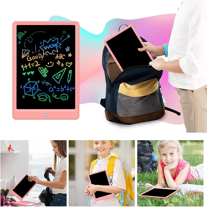 LCD Writing Tablet Doodle Board, Colorful Drawing Pad, Electronic Drawing Tablet, Drawing Pads,Travel Gifts for Kids Ages 3 4 5 6 7 8 Year Old Girls Boys (10.5 inch, Orange+Pink)