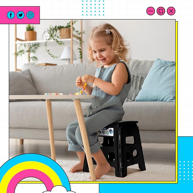 Delxo Folding Step Stool 13 Inch 2 Pack, Black Non-Slip Foldable Stools for Kids & Adults Up to 300 LBS, Step Stool with Handle, Lightweight for Kitchen/Bathroom/Bedroom/Garden