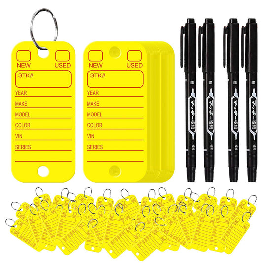500 Pcs PVC Tags with Labels and Rings, Car Key for Organization, Identifiers, and Luggage Tags with 4 Pcs Markers, Plastic Keychain Tags for Car, Truck, and Dealer Use