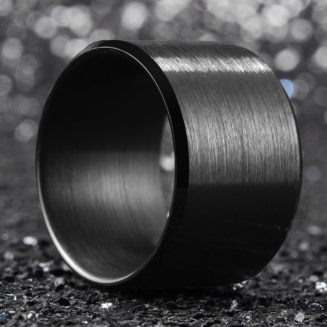 King Will Black-15mm Basic Wedding Ring For Men with Brushed Matte Surface Beveled Polished Edge Comfort Fit 12