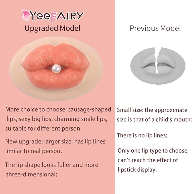 3D Silicone Fake Lips Large with Lipstick for Makeup Tattoo Practice Realistic Artificial Lip Mannequin for Beginners Artists (Charming Smiling Lip,Tan)