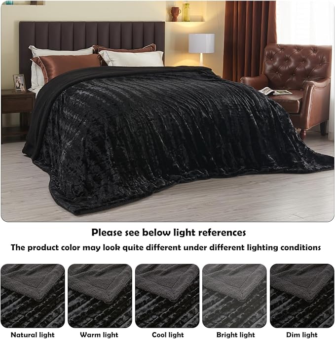 NEWCOSPLAY Super Soft Faux Fur Throw Blanket for Couch Black Fuzzy Plush Warm Blanket for Sofa Bed (Black, Throw(50"x60"))