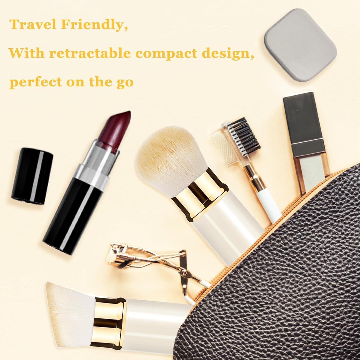 Makeup Brush, Retractable 2 Pack Travel Kabuki Powder Makeup Brush, Foundation Face Blush Brushes for Blending Liquid, Blush, Bronzer, Buffing, Sunscreen,Flawless Cosmetics