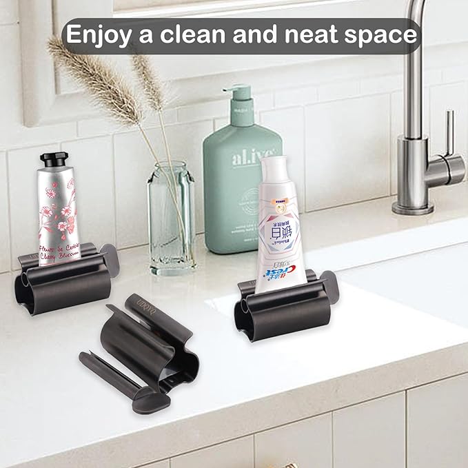 Toothpaste Squeezer - Metal Tube Squeezer Stainless Steel Tube Wringer UDQYQ Toothpaste seat Holder Stand (Matte Black)