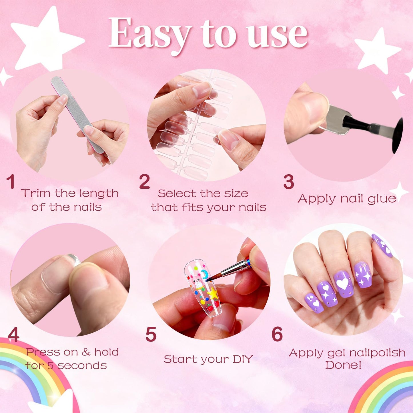 OPkssnails Medium Almond Kid Nail Tips,360Pcs Soft Gel Nail Tips Pre-Shaped Press On Nails For Kids, Clear Acrylic Half Matte Full Cover Fake Nail For Kids DIY Extension & Salon Use12 Sizes