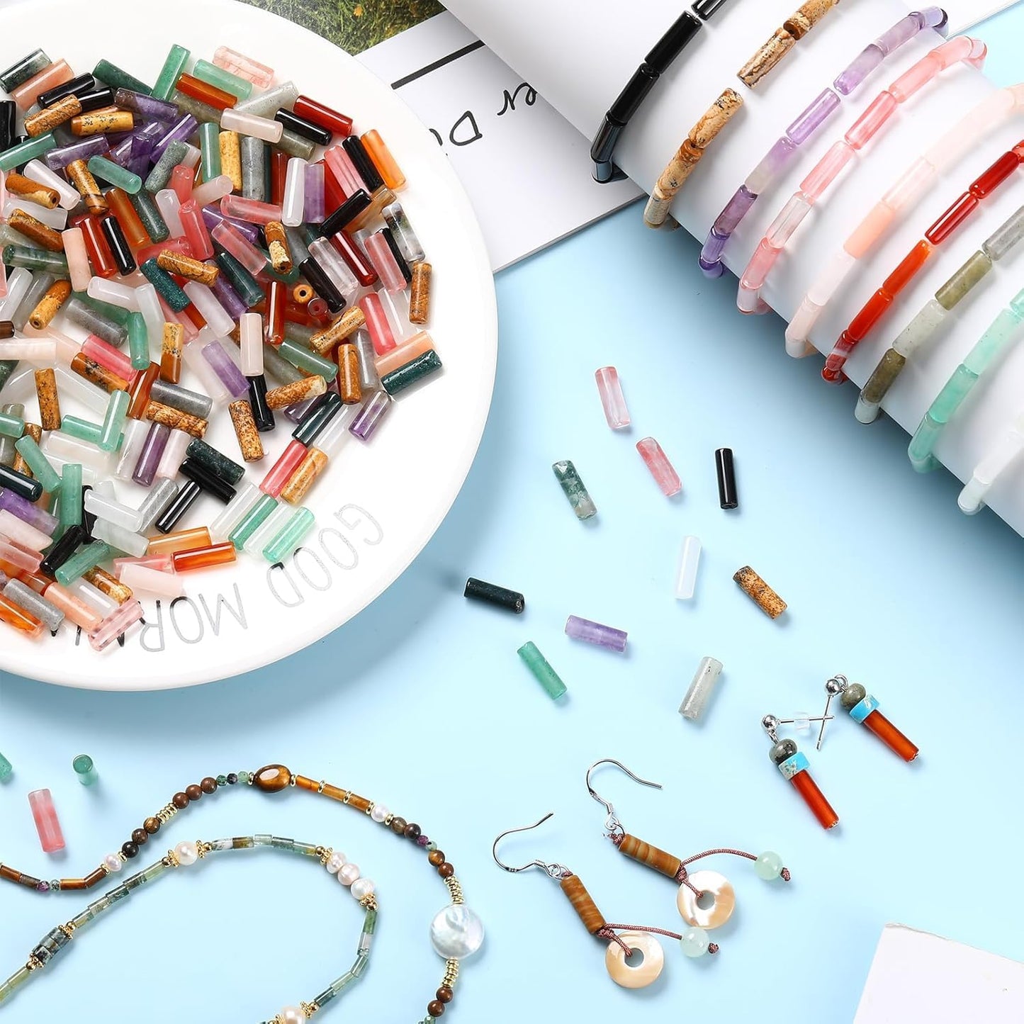 HAAMIIQII Natural Mother of Pearl Shell Tube Beads 13x4mm Column Stone Cylinder Gemstone Loose Beads for Jewelry Making Strand 15 Inch (28-29pcs)